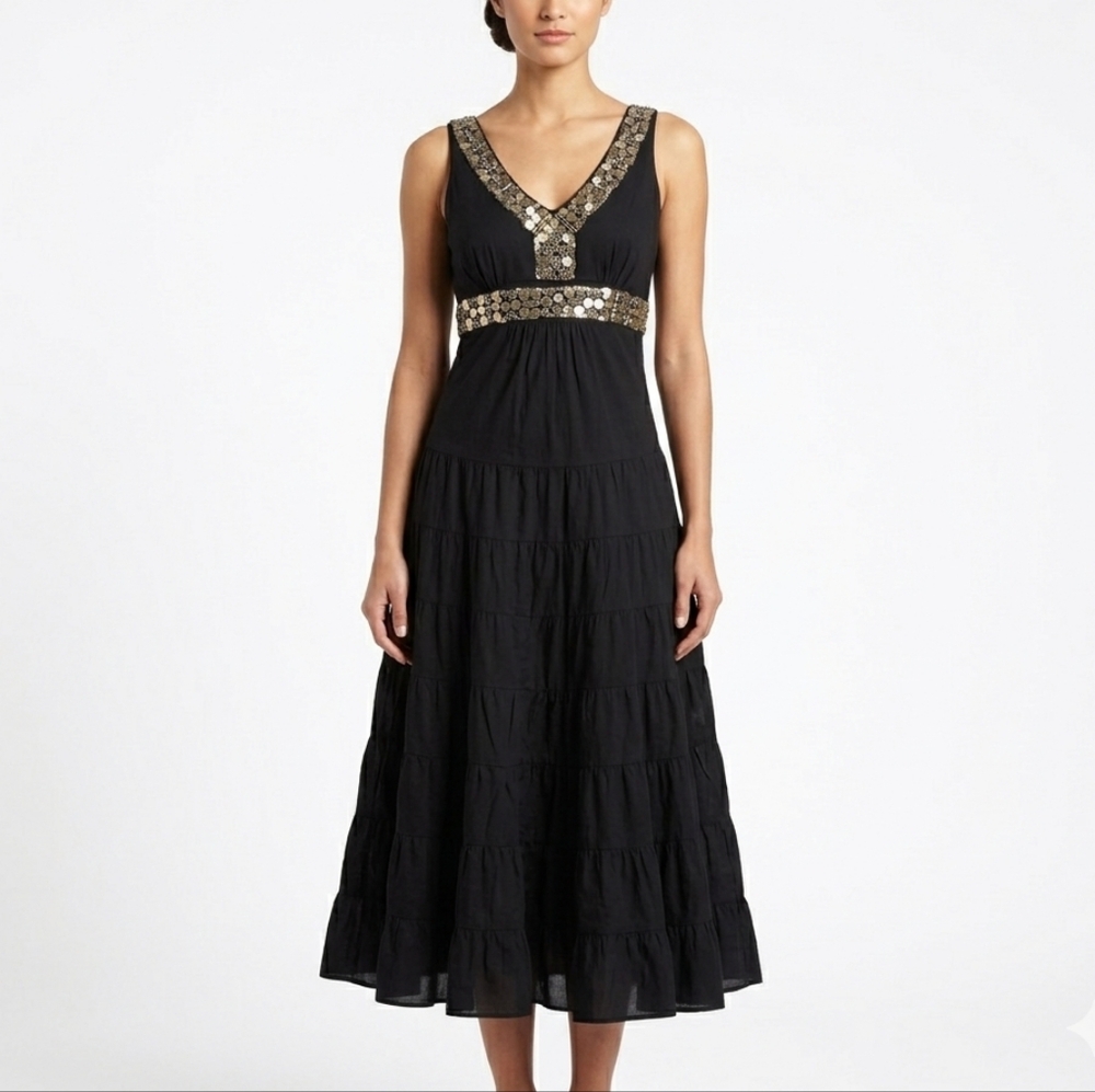 Sue Wong Black Sleeveless Dress Size 4 Metallic Beading Whimsigoth Boho Romantic